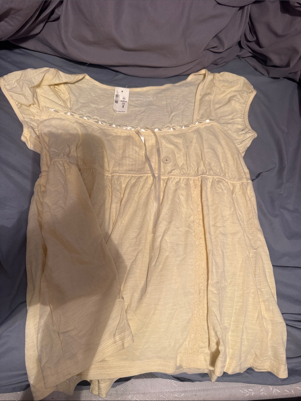 Aeropostale Cream Short Sleeve Peasant Blouse